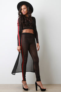 Glitter Dotted Lattice Mesh Cardigan with Leggings Set