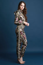 Metallic Floral Camouflage Ruffle Shoulder Track Suit