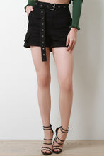 High Waisted Eyelet Belted Cargo Shorts