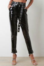 High Waisted Latex Eyelet Belted Pants