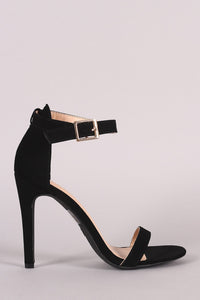 Nubuck Ankle Strap Open Toe Stiletto Heel