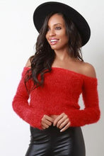 Fuzzy Knit Long Sleeve Bardot Crop Top